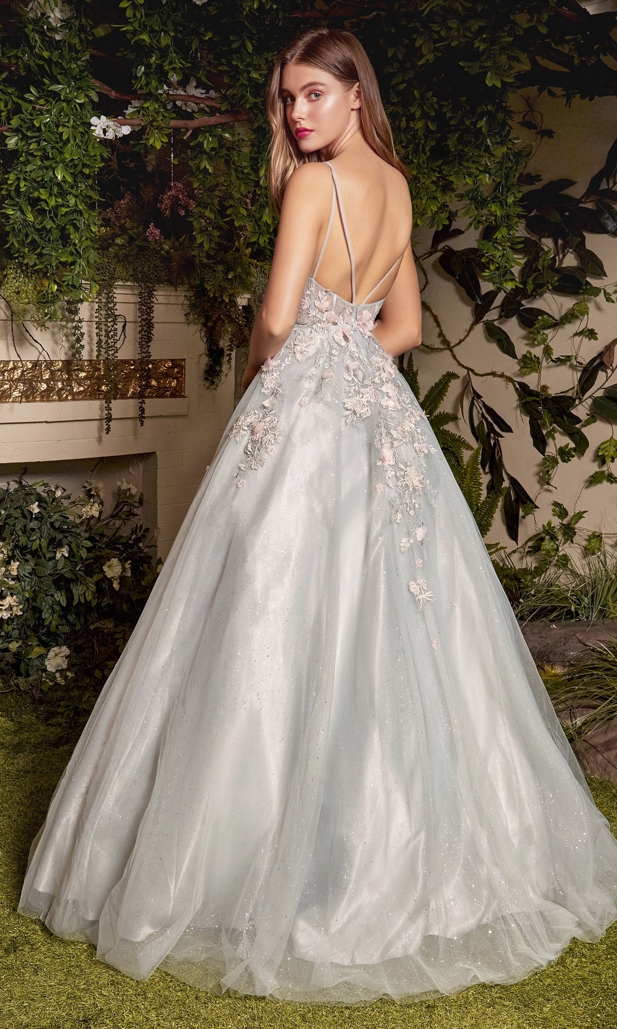 Embroidered-Corset Long Green Prom Ball Gown A1040