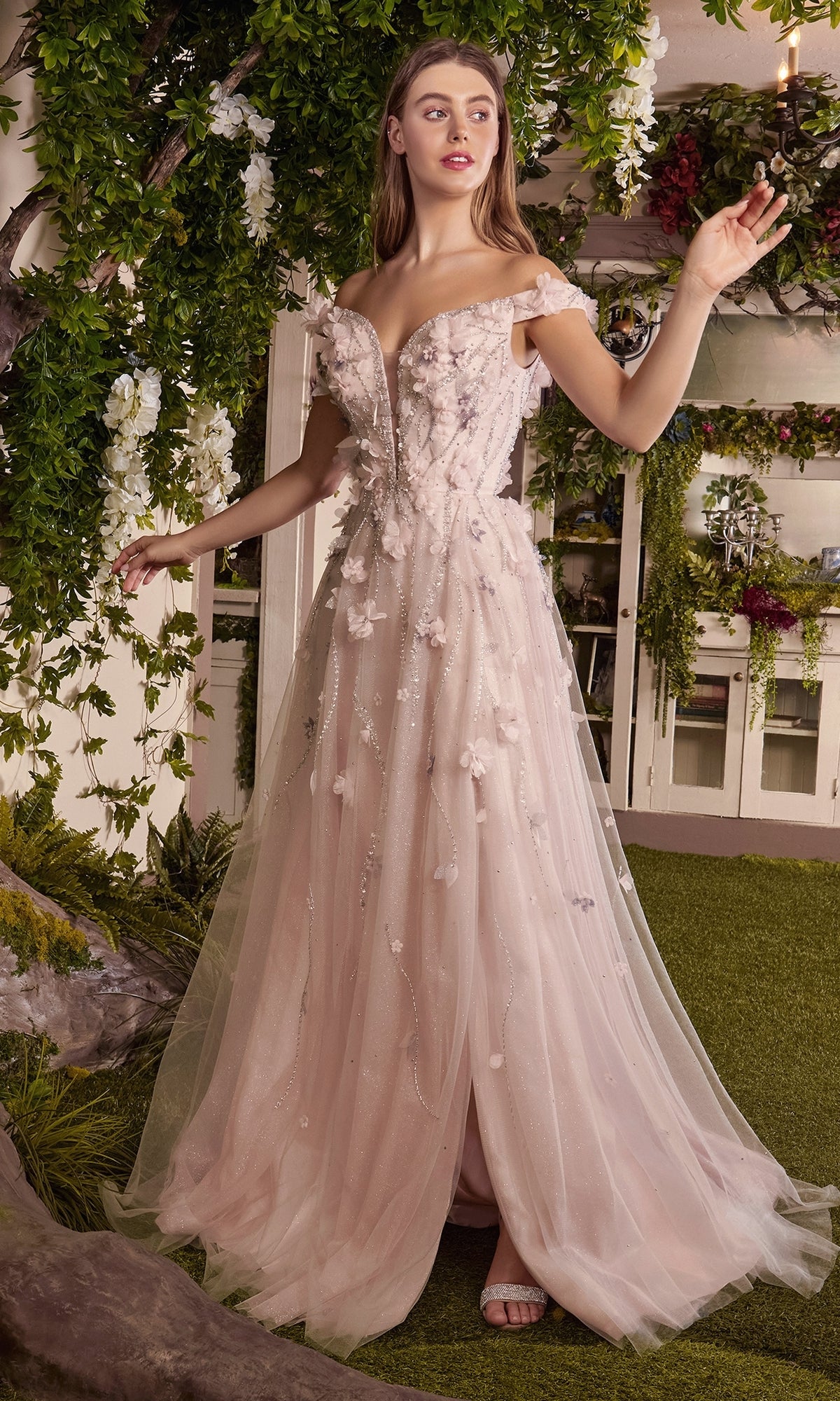 Blush Pink Off-the-Shoulder Prom Ball Gown A1041