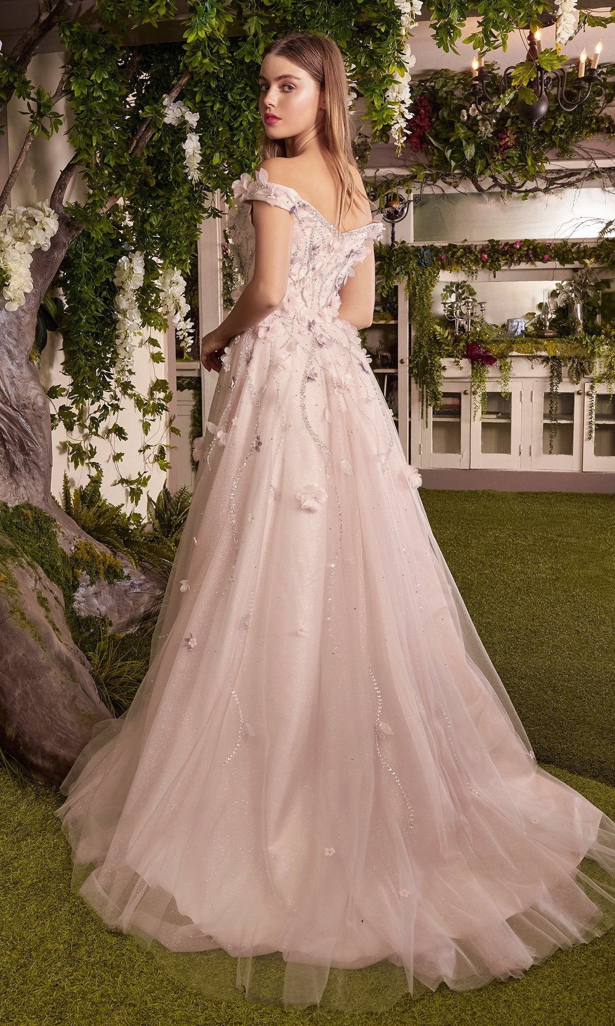 Blush Pink Off-the-Shoulder Prom Ball Gown A1041