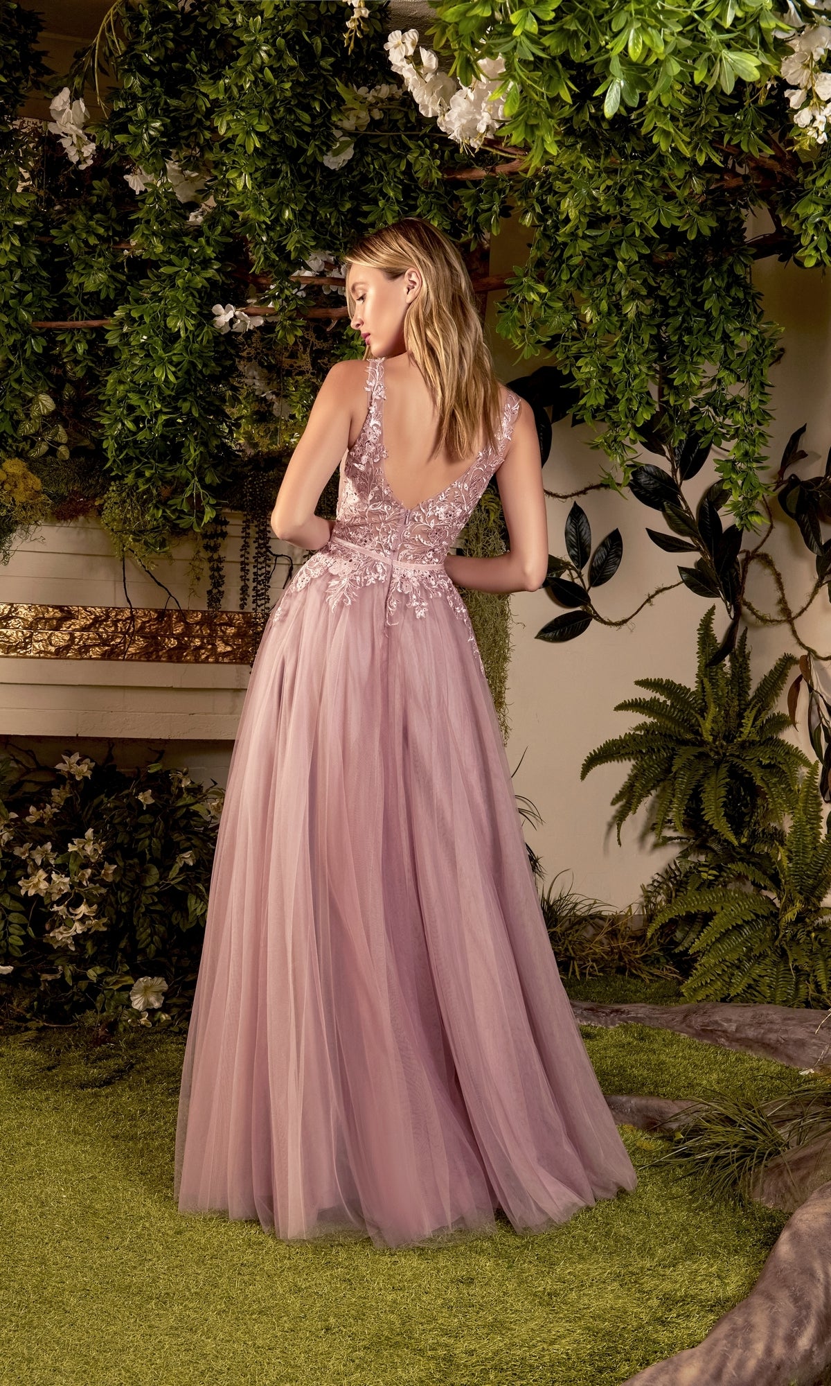 Sheer-Lace Bodice Long Prom Ball Gown A1045