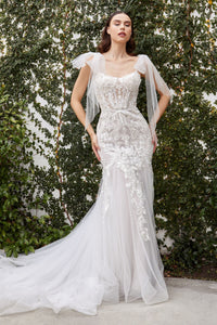Shoulder-Bows Off-White Long Wedding Dress A1086W