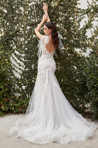Shoulder-Bows Off-White Long Wedding Dress A1086W