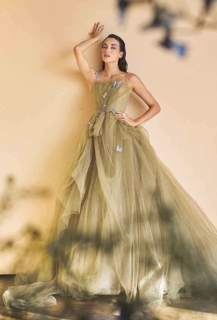 Long Pastel Green Butterfly Prom Ball Gown A1113