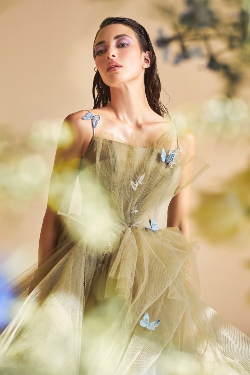 Pastel Green Long A-Line Prom Dress with Butterflies.– PromGirl
