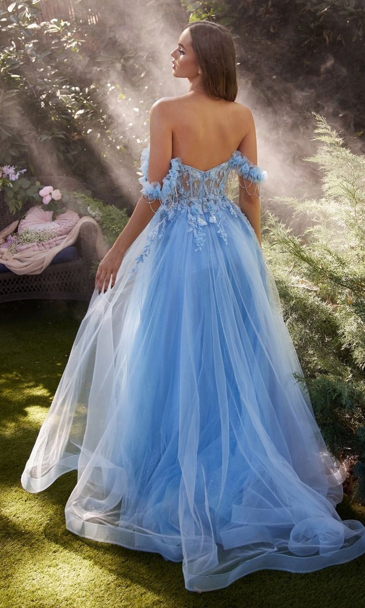 Off-Shoulder Long Tulle Prom Dress with Sheer Bodice