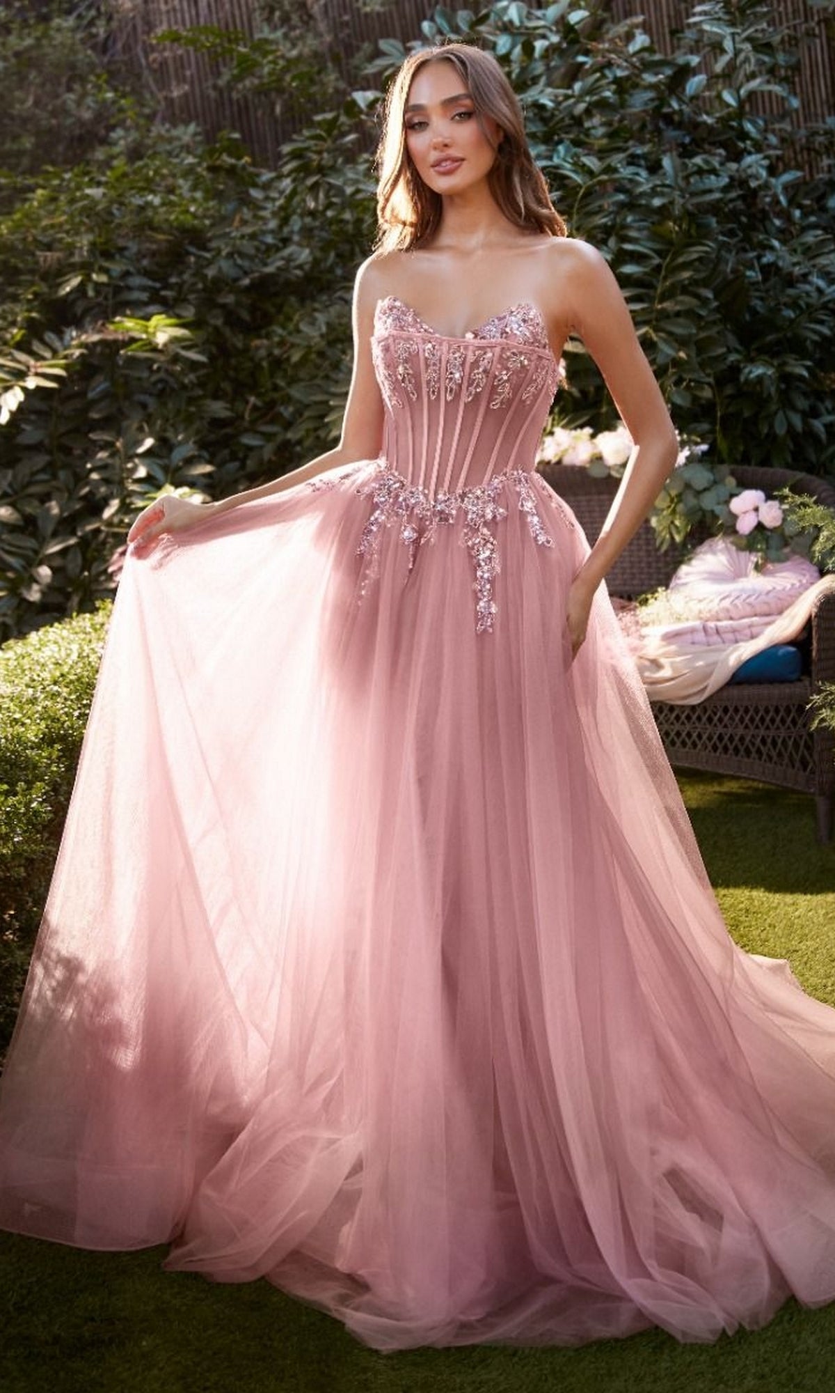 Rose Pink Long Strapless Prom Dress PromGirl
