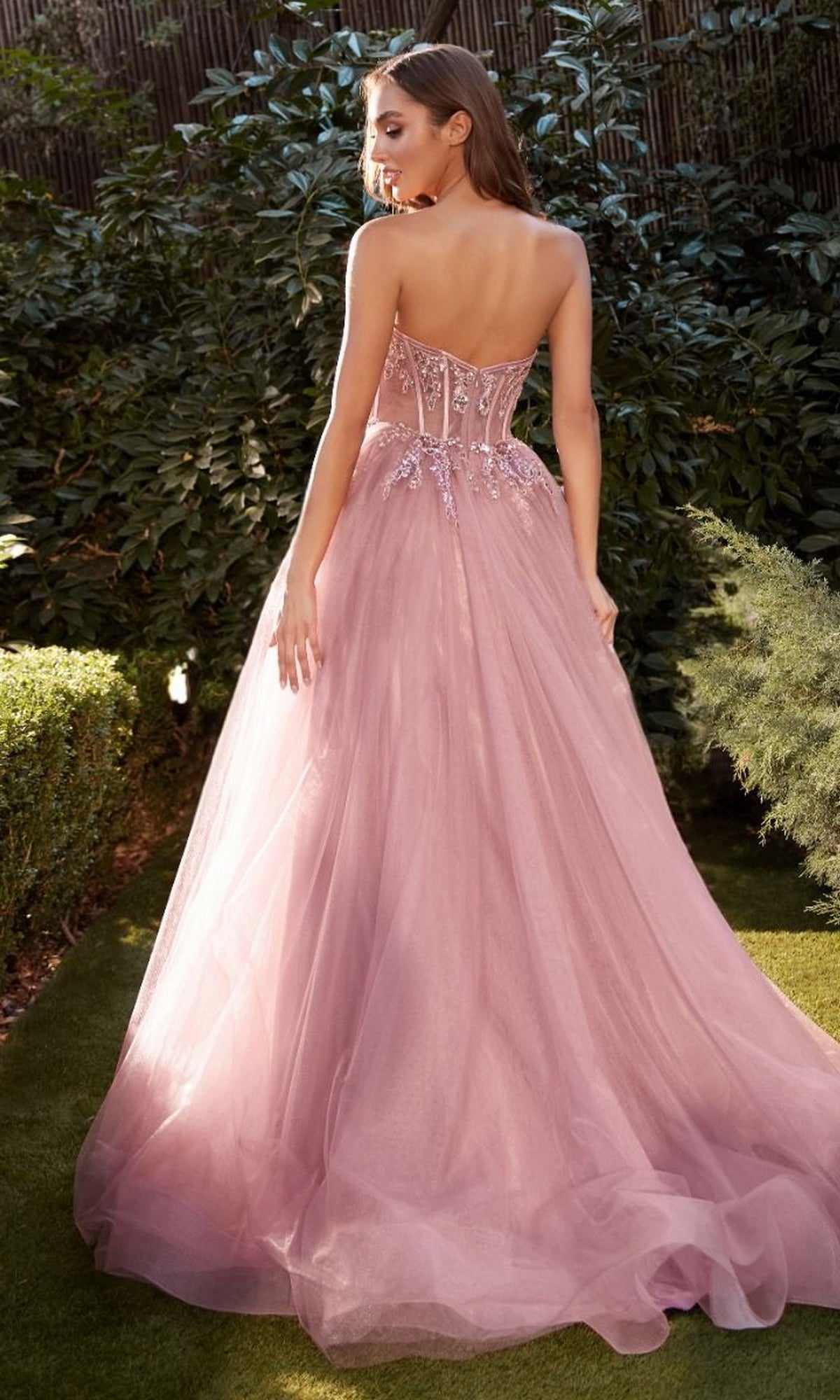 Rose Pink Long Strapless Prom Dress