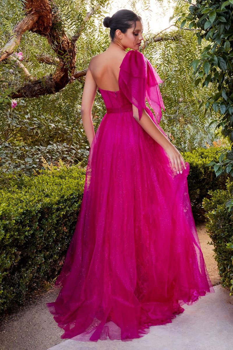 One Shoulder Magenta Pink Prom Dress A1293