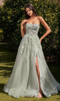 Sage Green Strapless A-Line Long Prom Gown A1346