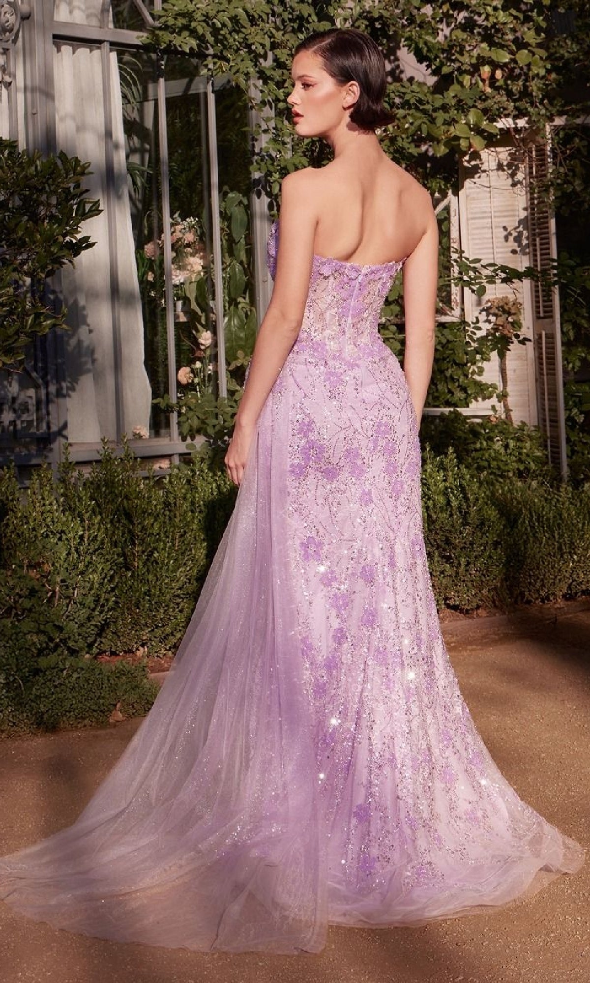 Strapless Beaded-Lace Long Prom Dress with Side Sash– PromGirl