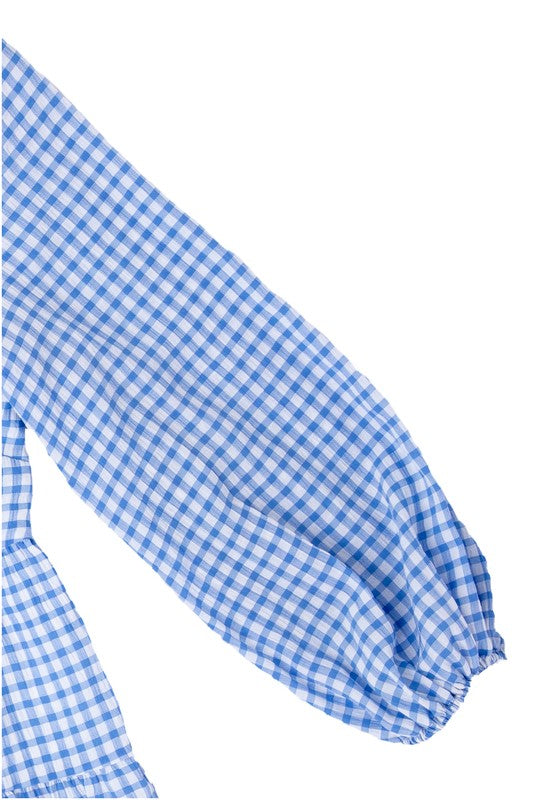 Short Gingham Print Tiered Casual Dress FGDR31L009