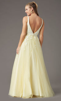 Long Deep-V-Neck Prom Ball Gown by PromGirl