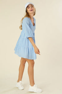 Short Gingham Print Tiered Casual Dress FGDR31L009