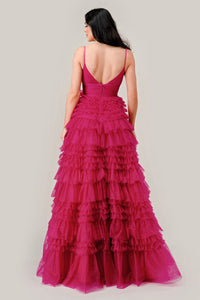 Ruffled Fuchsia Pink Prom Ball Gown C156