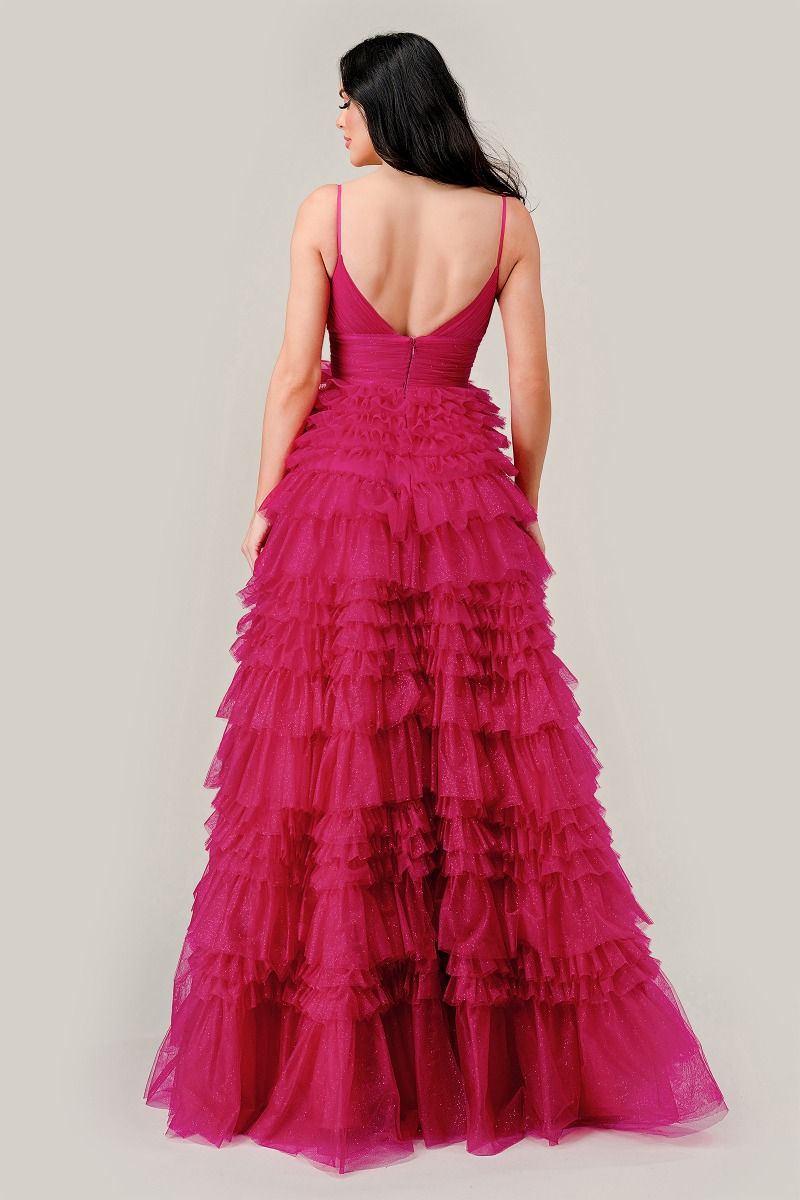 Fuchsia Pink Ruffled Prom Ball Gown: Ladivine C156
