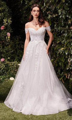 flower embroidered wedding dress Elegant Off-shoulder Side Slit Lace With Appliques Wedding Dresses Wit –  DaintyBridal main image 0