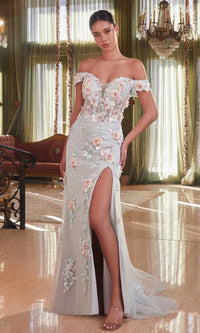Floral-Embellished Long Mist Gray Prom Dress CD005