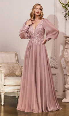 Lace-Bodice Modest Long Formal Dress with Long Sleeves PromGirl