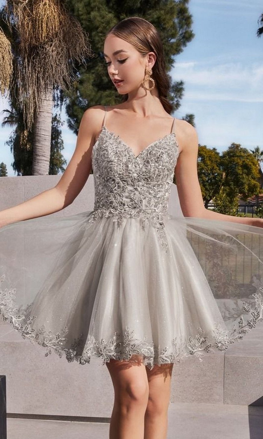 Embroidered Trim Short Dress PromGirl