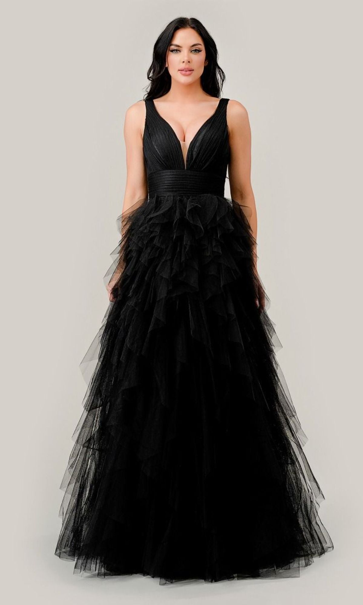 V-Neck Layered Long A-Line Prom Ball Gown CD347