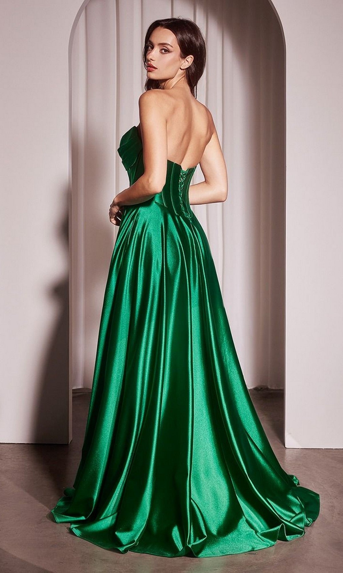 white and emerald green wedding dresses Strapless Off-White Long Dress with Lace Ups Off / 4 paired with off S24A Colors:Blush Ivory The perfect bridesmaids and