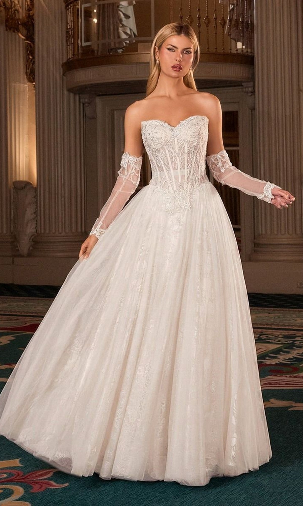 Off-White Strapless Wedding Gown: Ladivine CD717W Off White / 2