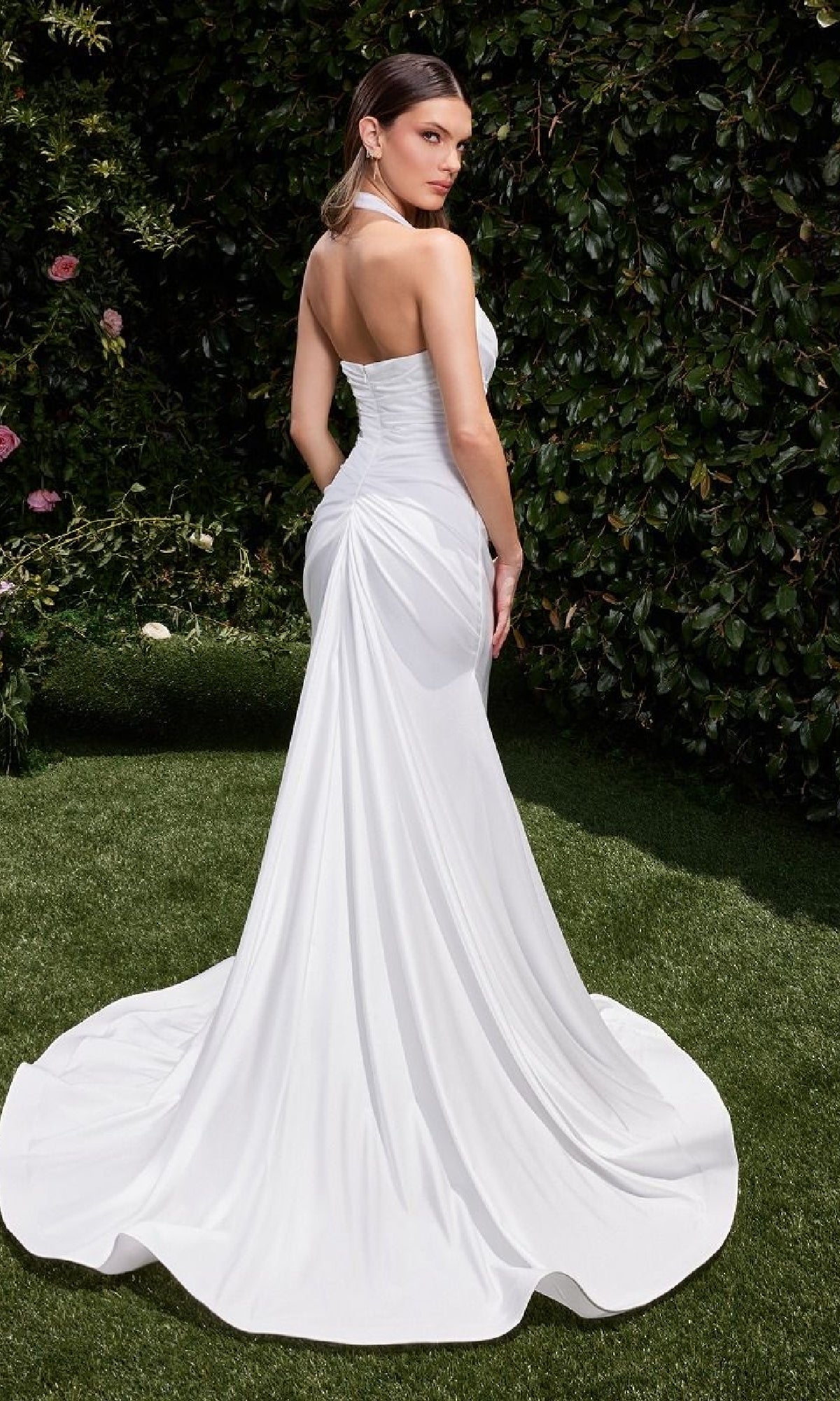 Off-White Long Halter Prom Dress with Train Off White / 2 Off-White Long Halter Prom Dress with Train Off White / 2