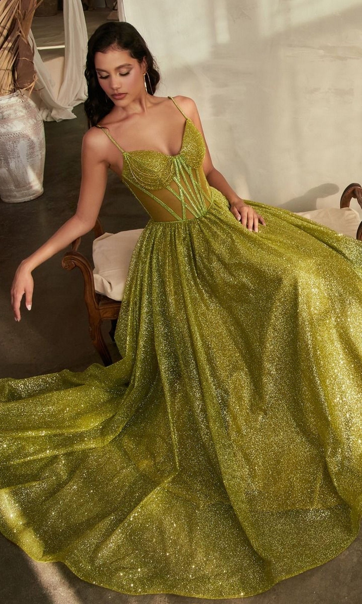 Long A-Line Shimmer Prom Gown with Sheer Sequin Bodice