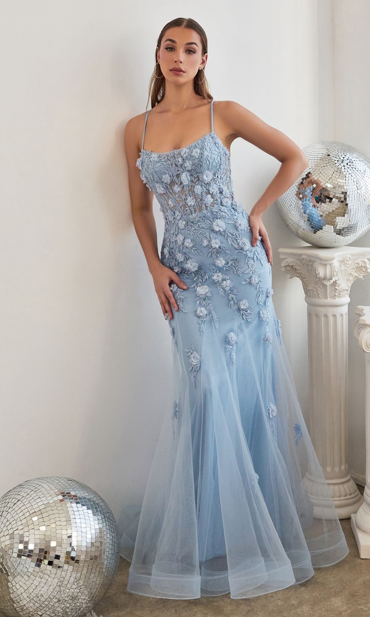 Floral-Applique Long Mermaid Prom Dress CD995