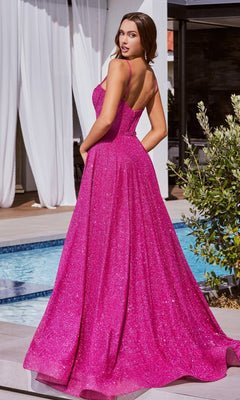 Long Glitter Prom Dress with Bustier Bodice