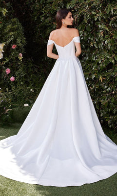 Off-the-Shoulder Long White Wedding Dress with Pockets Off White / 4 Off-the-Shoulder Long White Wedding Dress with Pockets Off White / 4