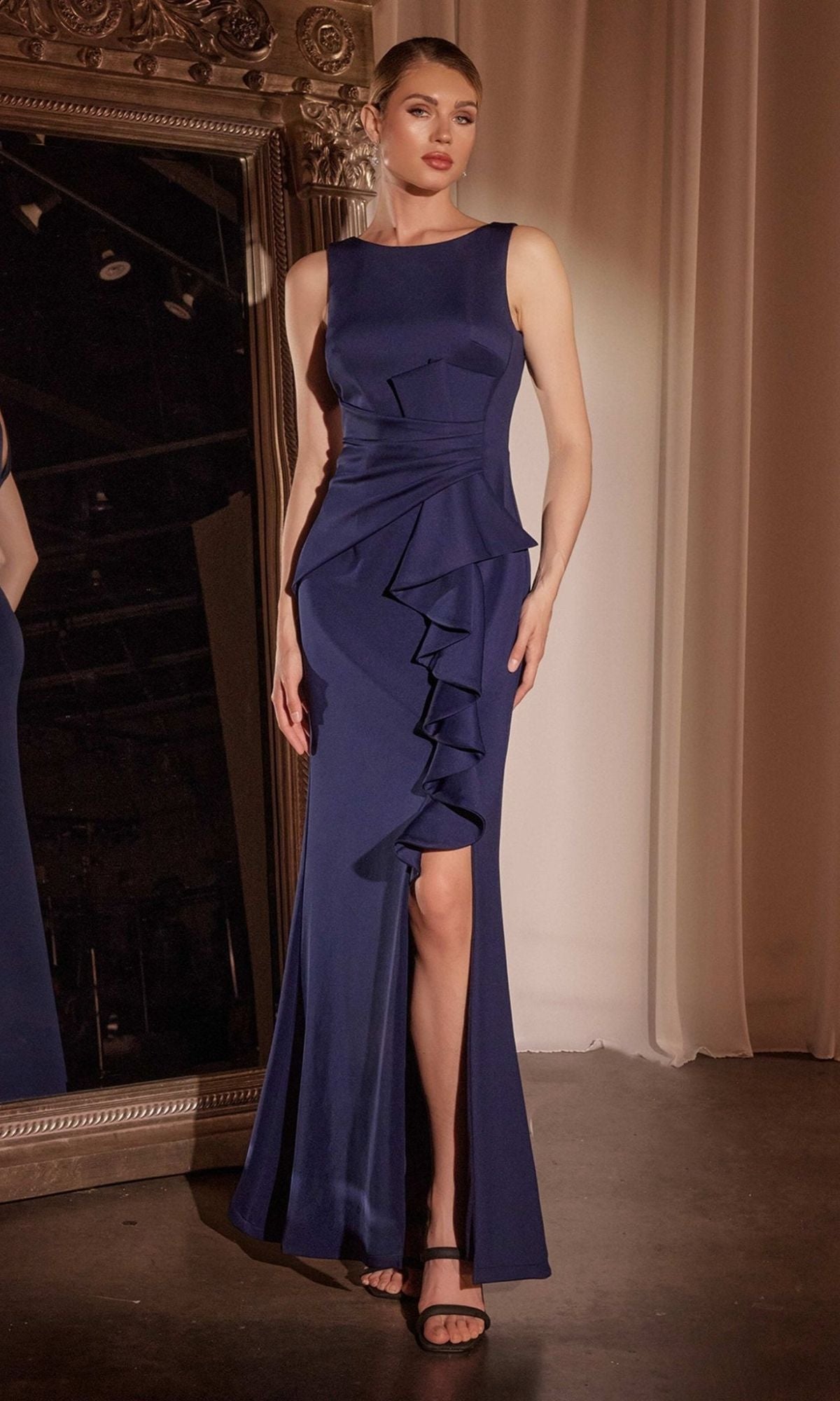 Drape-Front Long Prom Dress: Ladivine CH377