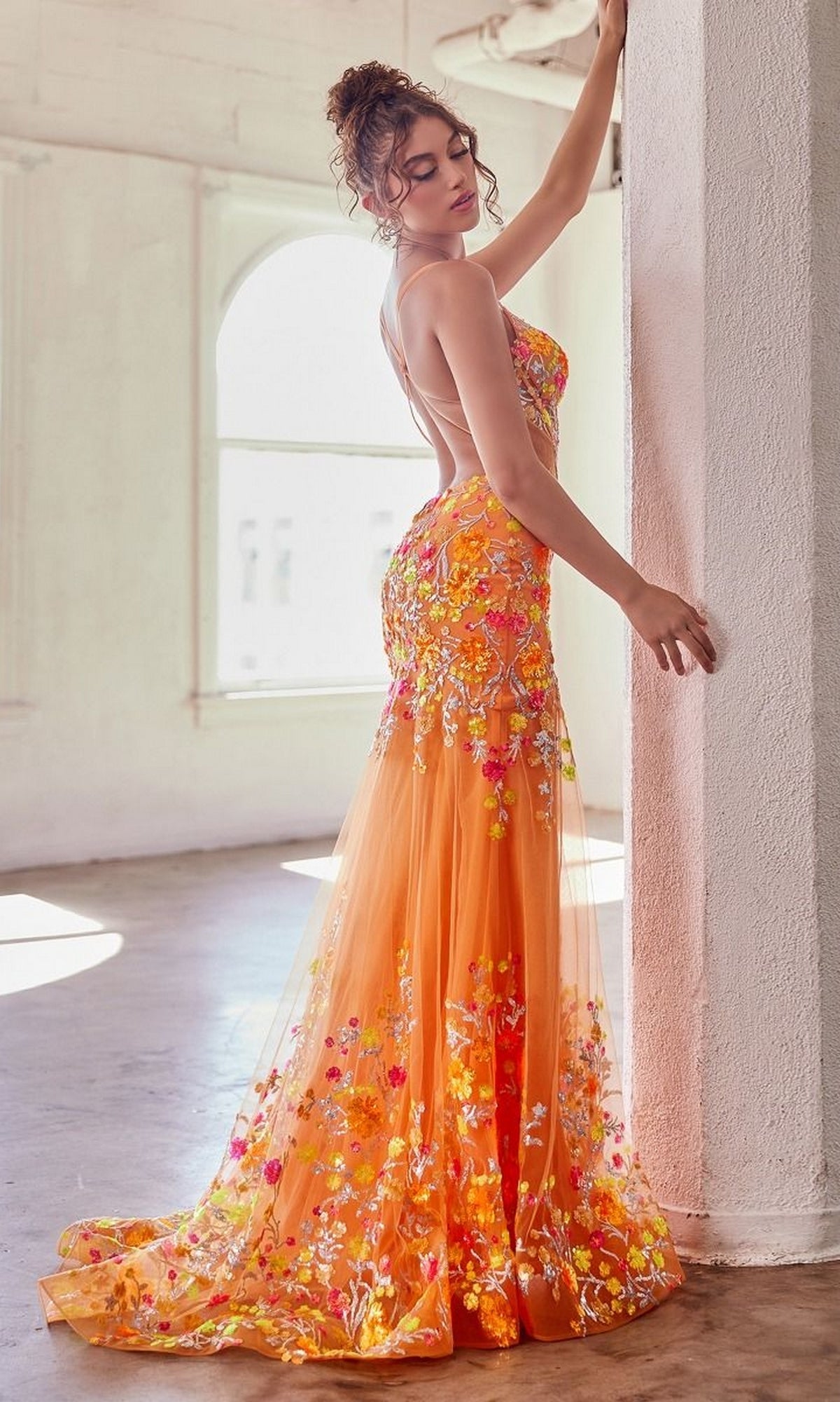 Ladivine CK946 Orange Floral Prom Dress