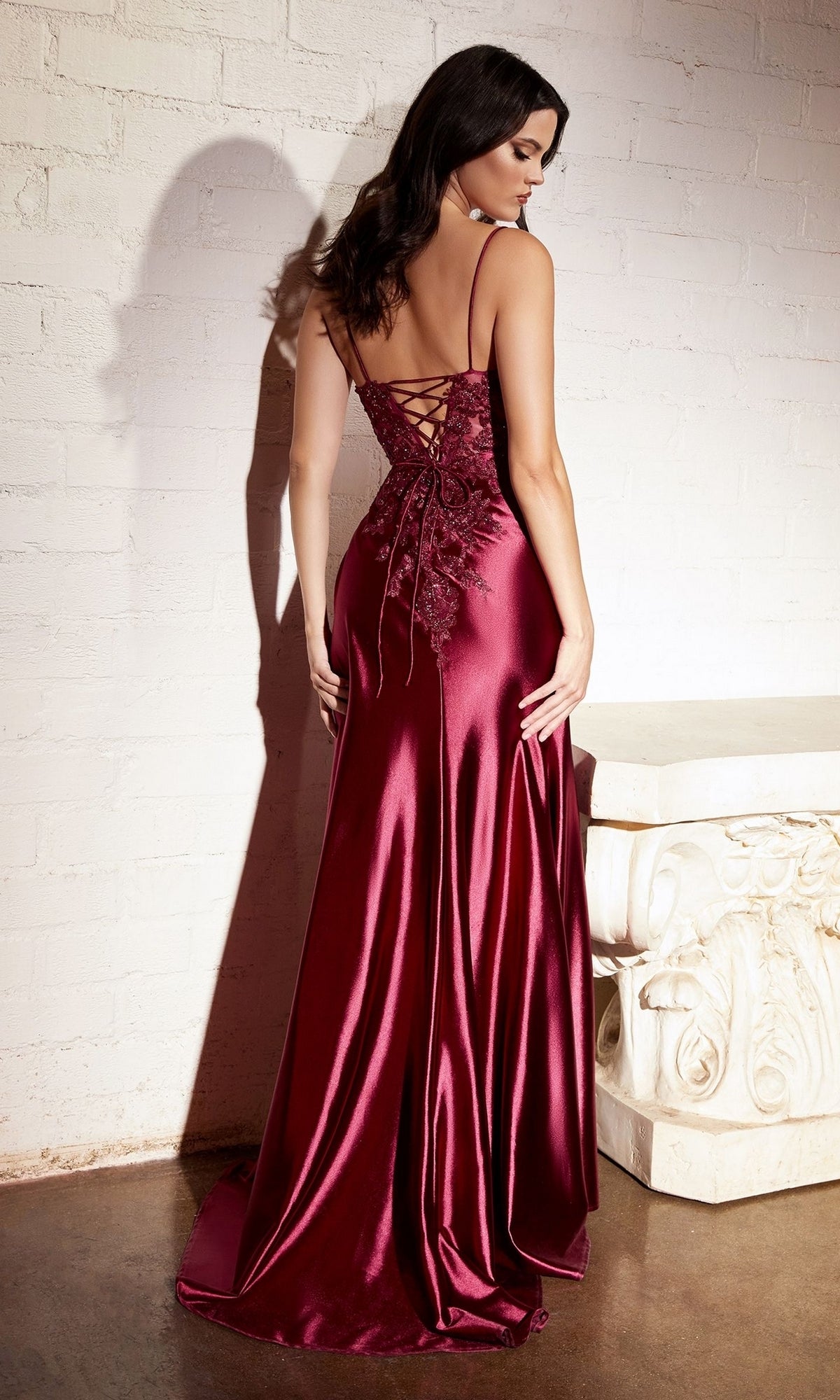 Lace-Up-Back Long Prom Dress with Embroidery Black / 10 Lace-Up-Back Long Prom Dress with Embroidery Black / 10