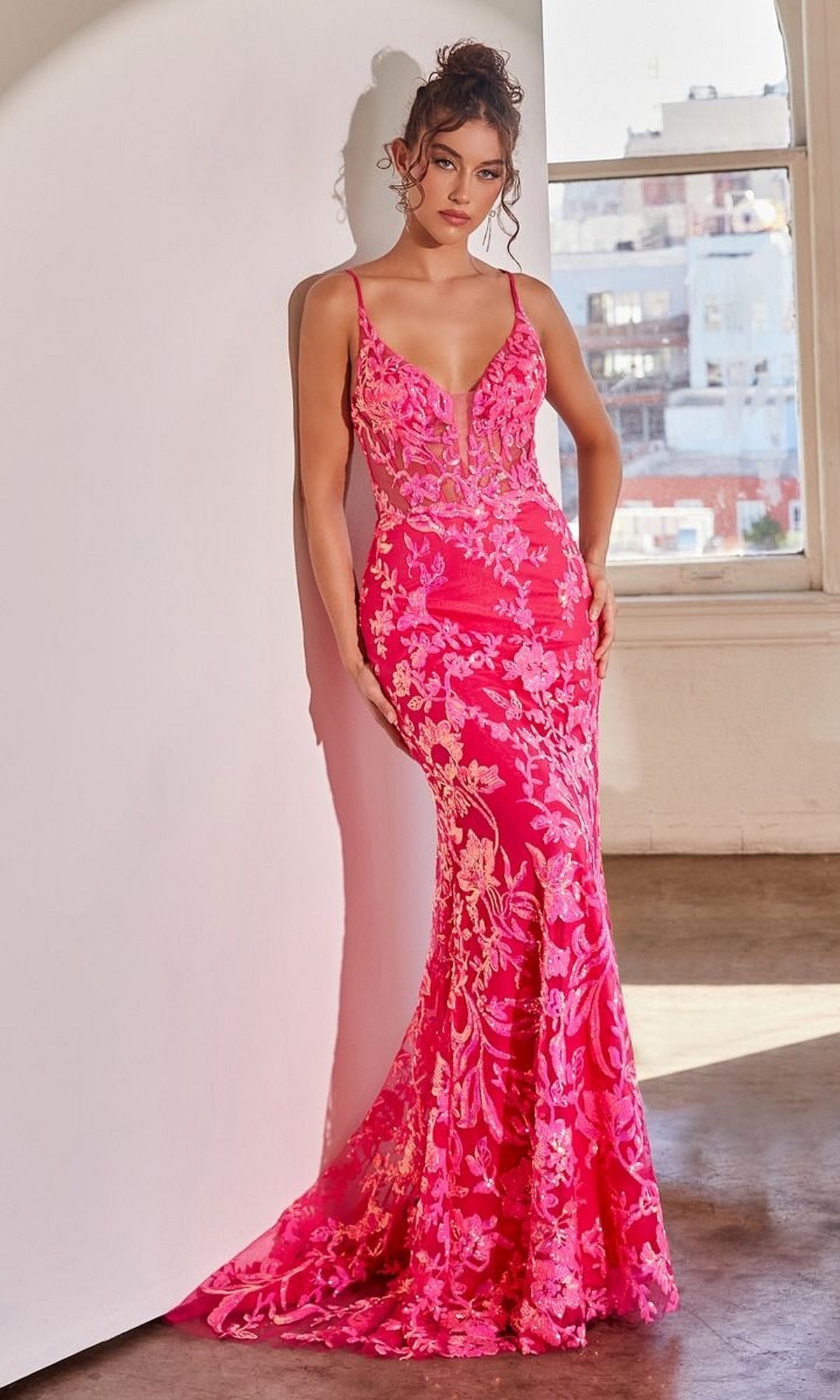 Long Fuchsia Pink Gown CR872 by Ladivine