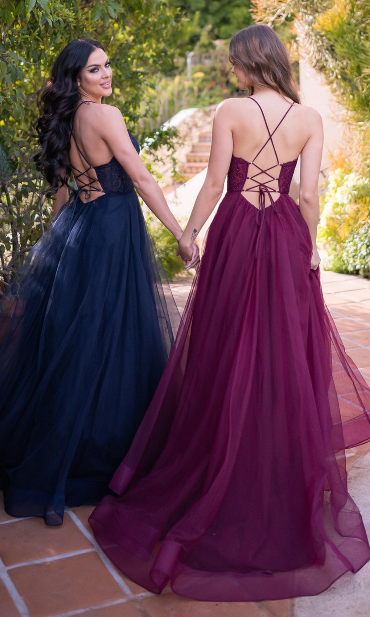 Lace-Bodice Long A-Line Prom Dress with Lace-Up Back Mulberry / XSmall Lace-Bodice Long A-Line Prom Dress with Lace-Up Back Mulberry / XSmall