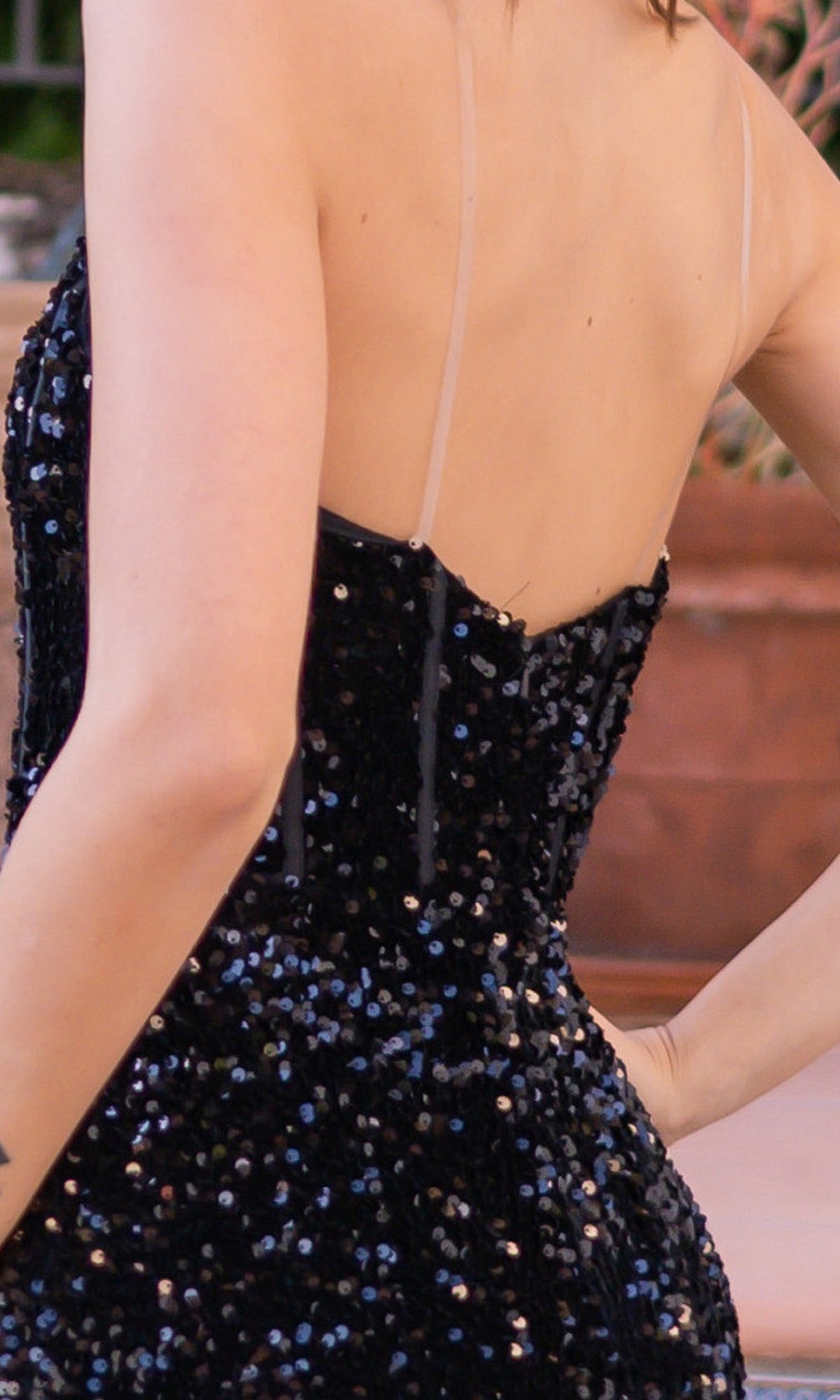 Long Sequin Prom Dress with Clear Spaghetti Straps PromGirl Long Sequin Prom Dress with Clear Spaghetti Straps PromGirl