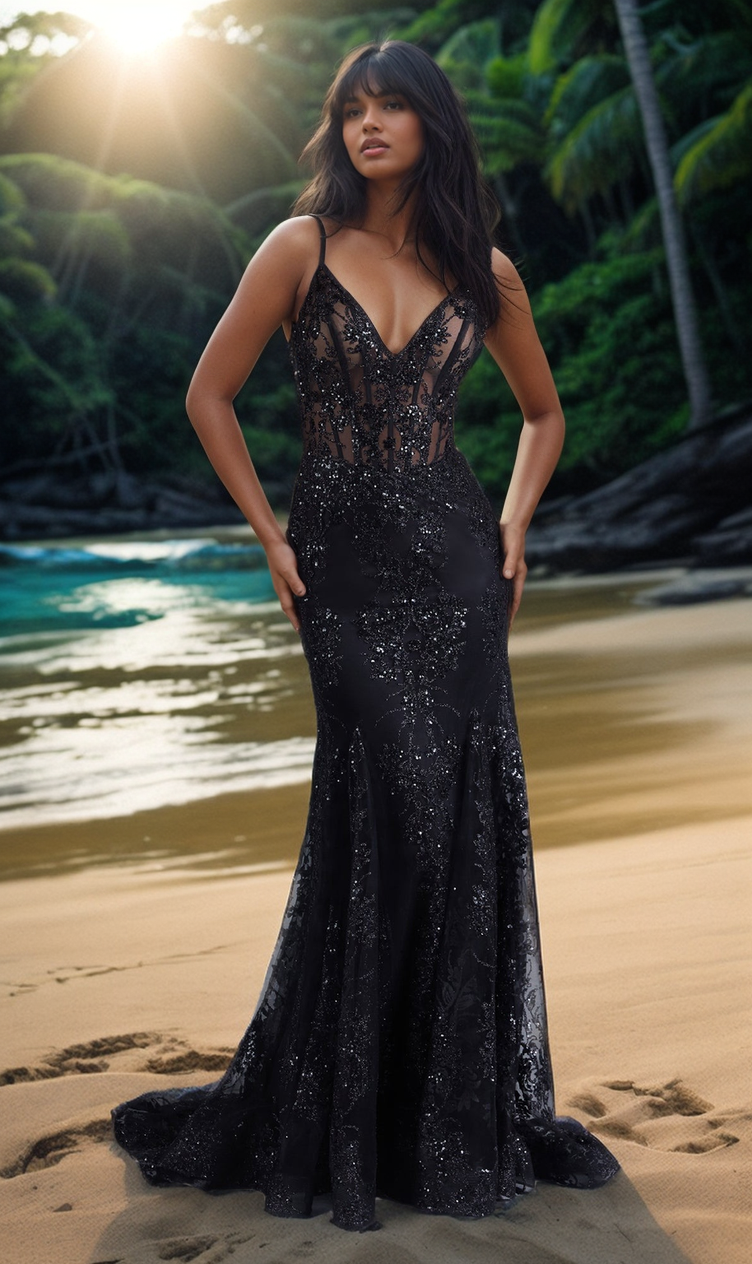 Vienna Prom Dress 8850 Long fitted Sequin Backless Corset Prom