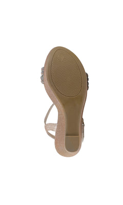 Bottom view of Gemini Champagne Glitter Prom Shoes: Touch Ups 4650—features a textured rubber sole, low heel, and jeweled strap for stylish elegance at any prom or special occasion.