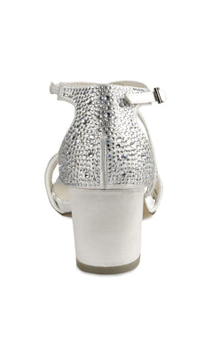 Rear view of the Ines Ivory Satin Prom Shoes by Paradox London (P2224), featuring open-toe design, small rhinestones, and a chic buckle ankle strap.