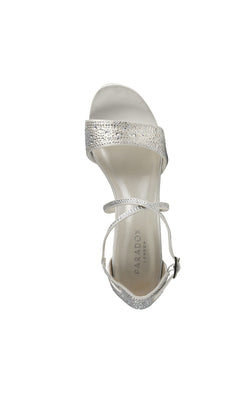 A single Ines Ivory Satin Prom Shoe by Paradox London (P2224) with a textured toe strap and ankle strap, shown from above on a white background.