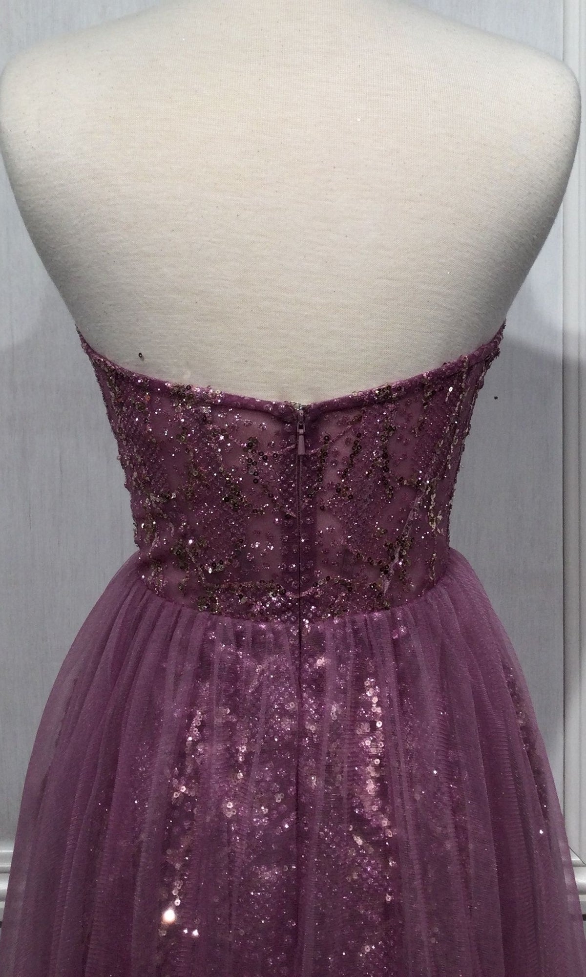 Sheer-Overskirt Strapless Beaded Prom Dress J845