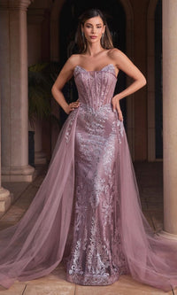 Glitter-Print Strapless Long Prom Dress J858