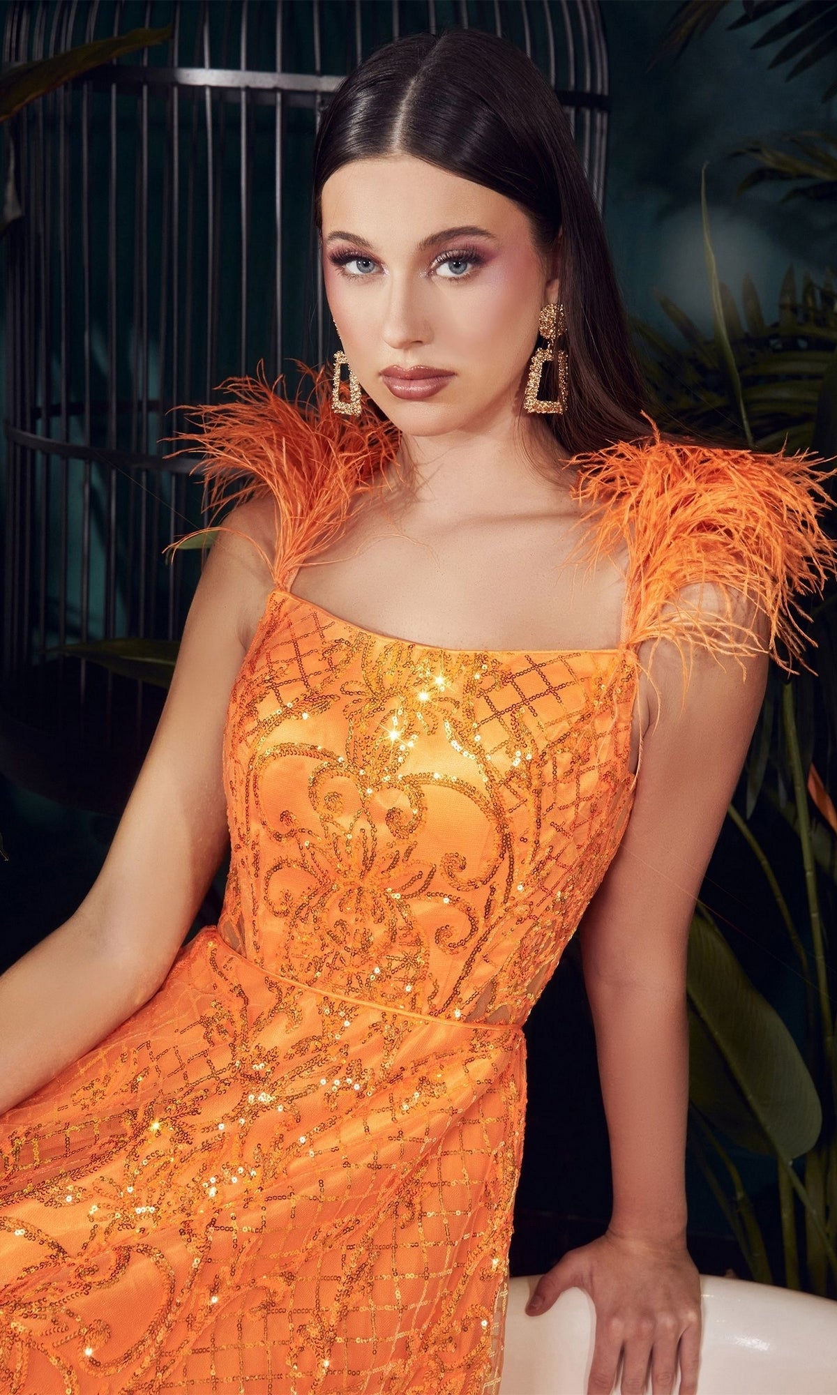 strapless open back dress Orange Sequin Dress – Lara Peters