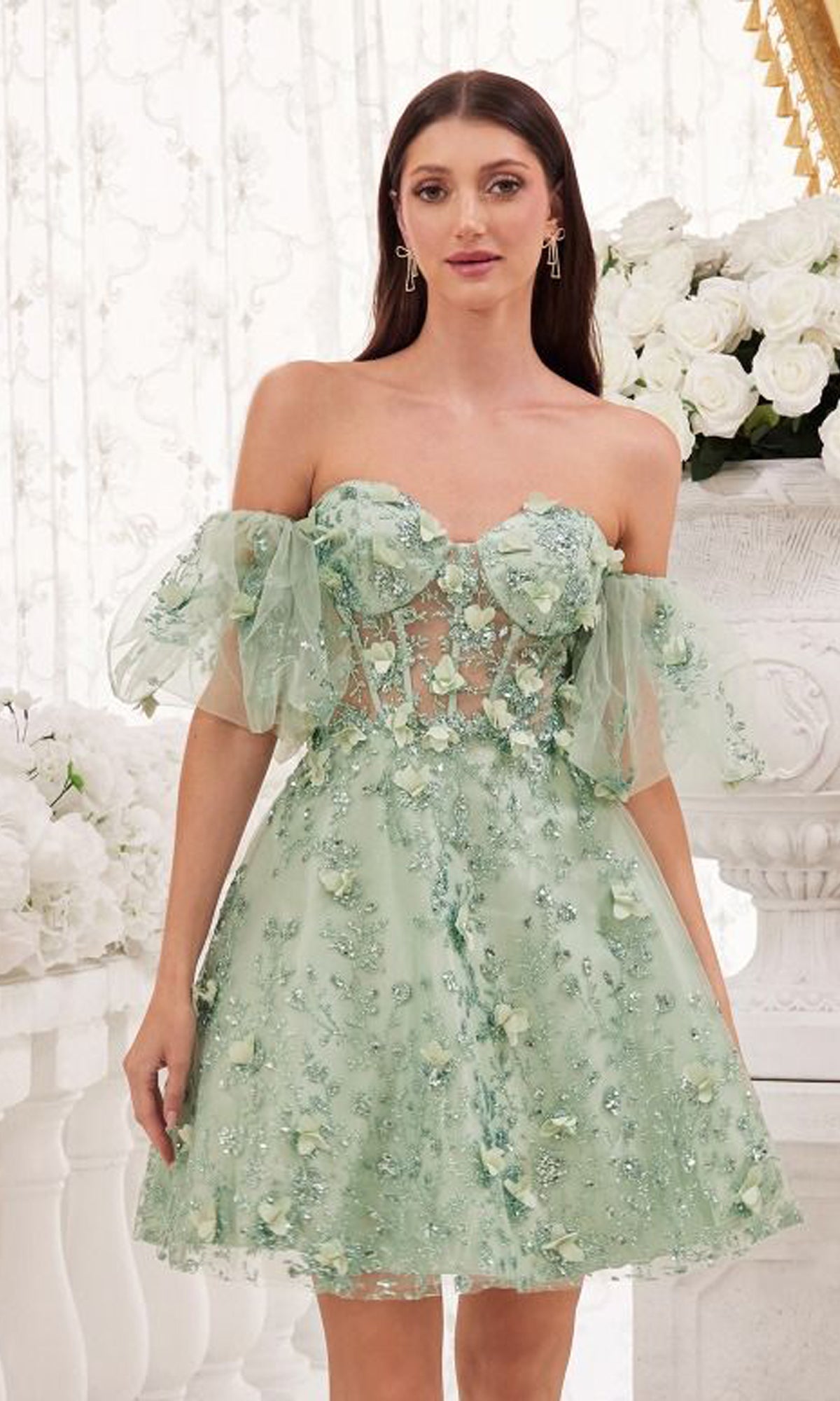 Strapless Short Puff-Sleeve Homecoming Dress -PromGirl