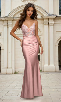 La Femme-La Femme Long Prom Dress with Sheer Lace Bodice