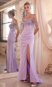 Fringed-Sleeve Off-Shoulder Long Prom Dress OC020