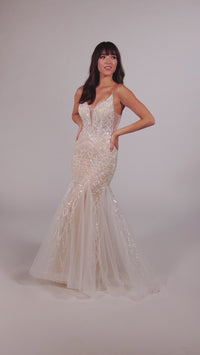 Ellie Wilde Long Ivory Mermaid Prom Dress EW35077