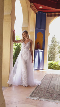 Sheer-Corset Long White Lace Wedding Dress CD931W
