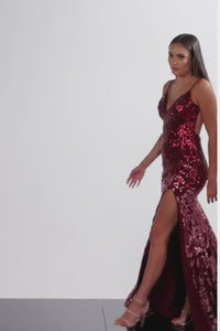 V-Neck Spaghetti Strap Sequin Prom Dress 09749